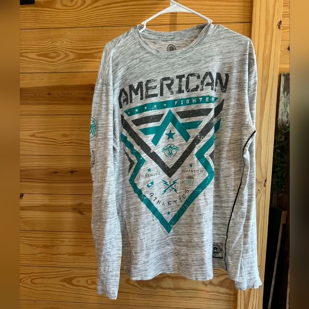 American Fighter Gray and Teal Long Sleeve Shirt